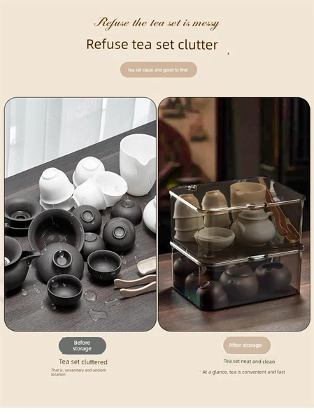 2 Adet Şeffaf Çay Seti Saklama Kutusu - Kapaklı - Resim 6