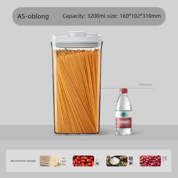 Hava Geçirmeyen Gıda Saklama Kabı - AS Bebek ve Çocuk Güvenli - Düz Uzun 3200ml