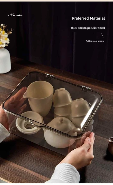 2 Adet Şeffaf Çay Seti Saklama Kutusu - Kapaklı - Resim 9