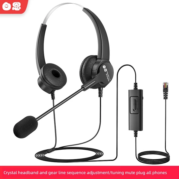 Çağrı Merkezi Kulaklığı - Çift Kulak Kristal Başlıklı Ayarlanabilir Mute/6 Kademeli Hat Sıralı Fişli Telefon