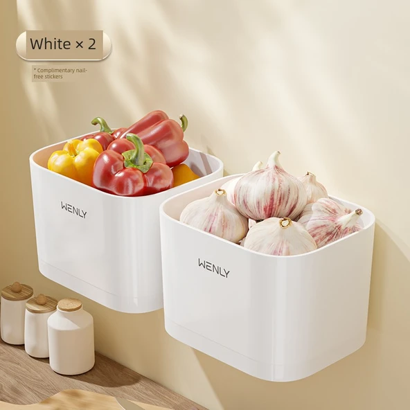 Duvara Monte Sarımsak Saklama Kutusu - Minimalist Beyaz - 2 Adet (Ventilli)