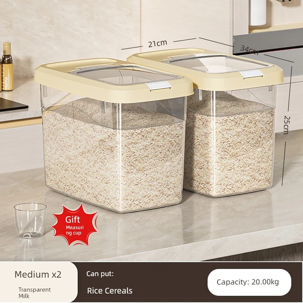 Şeffaf Pirinç Saklama Kabı - 2'li Paket - 10.00kg - Ölçü Kabı Dahil