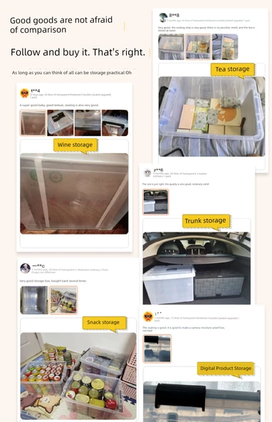 15 Litre Şeffaf Nem Geçirmez Saklama Kutusu - 2 Düğmeli - 1 Adet - Resim 8