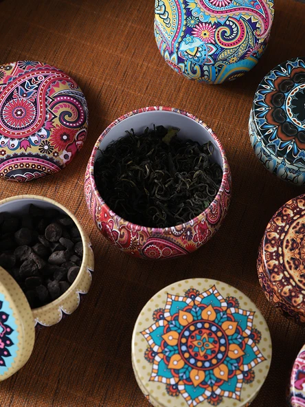 Teneke Çay Saklama Kabı - Desenli Davul Kavanoz 9 - 5