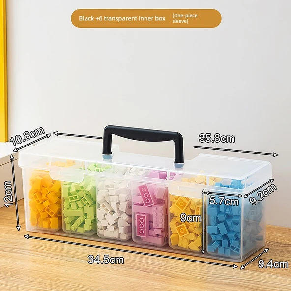 Oyuncak Yapı Taşı Saklama Kutusu - Siyah +6 Şeffaf İç Kutu [1'li Paket]