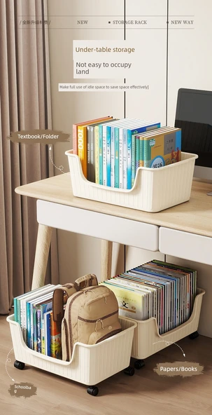 Tekerleksiz Öğrenci Kitap Saklama Kutusu - Büyük Boy - Krem Beyaz - 10