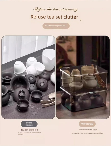 Çay Seti Saklama Kutusu - Kalınlaştırılmış Şeffaf - 9 Bardak Kapasiteli - 8