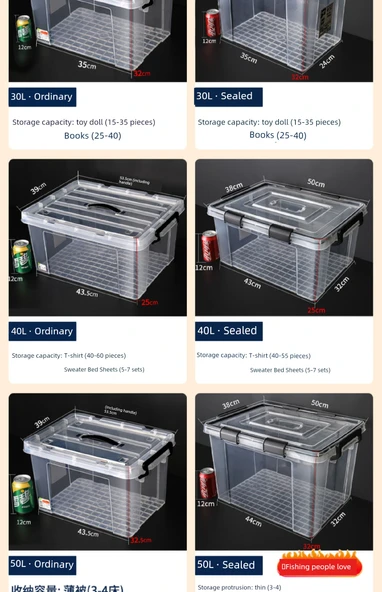 15 Litre Şeffaf Nem Geçirmez Saklama Kutusu - 2 Düğmeli - 1 Adet - Resim 10