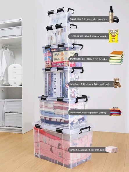 15 Litre Şeffaf Nem Geçirmez Saklama Kutusu - 2 Düğmeli - 1 Adet - Resim 5