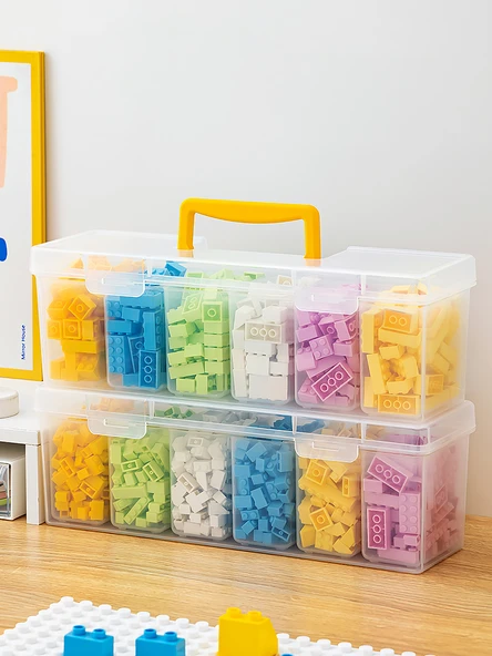 Oyuncak Yapı Taşı Saklama Kutusu - Sarı +6 Şeffaf İç Kutu [1'li Paket] - 3