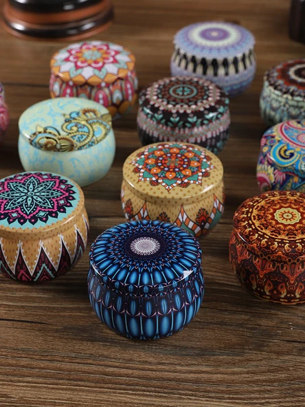 Teneke Çay Saklama Kabı - Desenli Davul Kavanoz 9 - 6