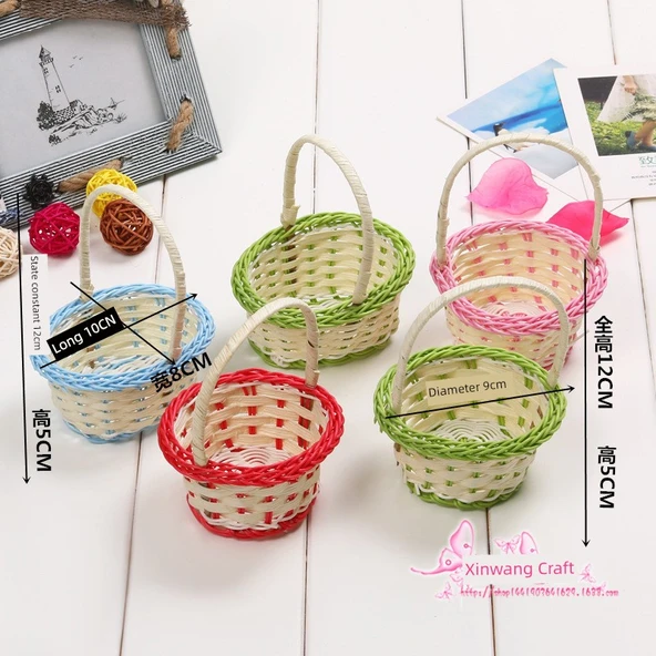 Mini Dokuma Sepet - Mor Yuvarlak - Küçük Mavi Detaylı - 3