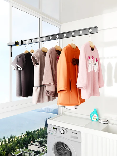 Katlanabilir Çamaşır Askısı - 2+80cm Paslanmaz Çelik Çubuklu - 2