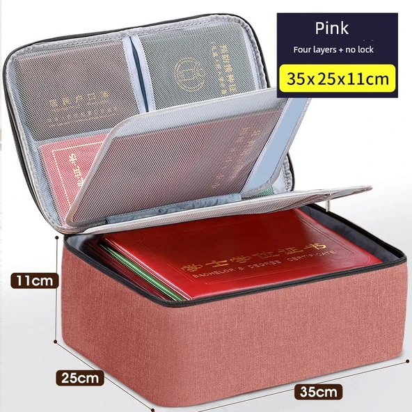 Evrak Organizer Kutusu - Pembe - 4 Katmanlı - Kilitsiz - 1