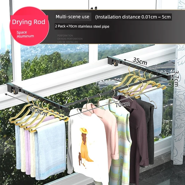 Katlanabilir Çamaşır Askısı - 2+70cm Paslanmaz Çelik Çubuklu
