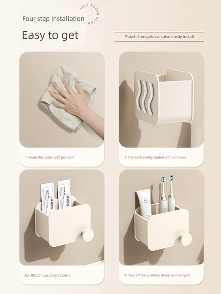 Duvara Monte Banyo Organizer Rafı - Krem Beyaz Tarak Rafı - Geliştirilmiş Model - 6