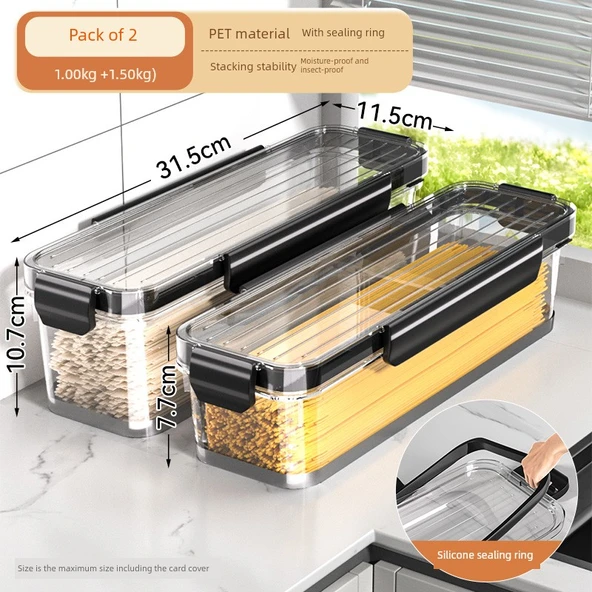 Mutfak Saklama Kabı - Siyah - 2kg + 3kg - Makarna ve Erişte için