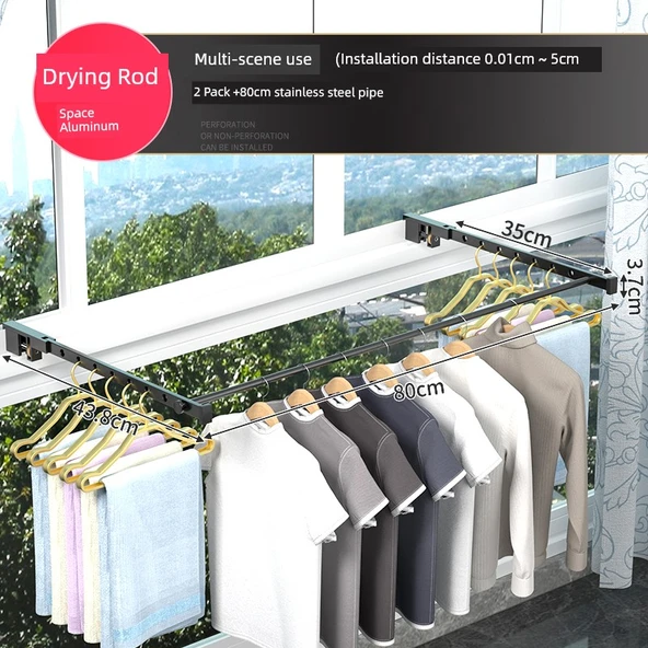 Katlanabilir Çamaşır Askısı - 2+80cm Paslanmaz Çelik Çubuklu