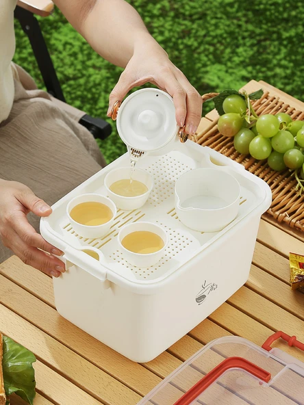 Kung Fu Çay Seti Saklama Kutusu - Sarı Küçük Boy Saklama Kutusu + Dörtlü Çay Seti - 3