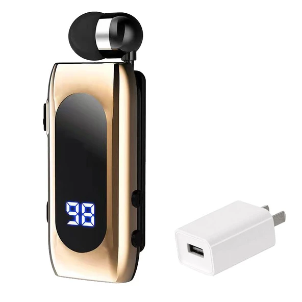 Bluetooth 5.2 Yakalıklı Tek Kulaklık - Altın + 3C Şarj Başlığı