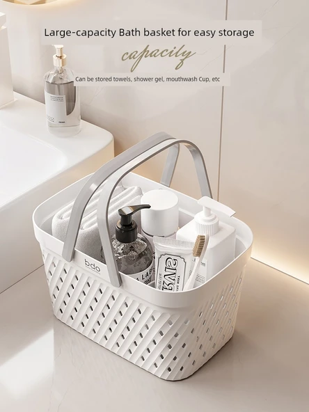 Desenli Banyo Sepeti - Sabunluk ve Dişlik Kutulu - Genç Pudra - 4