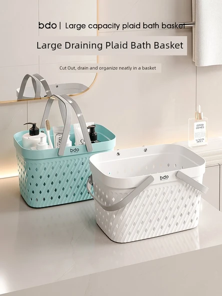 Desenli Banyo Sepeti - Sabunluk ve Dişlik Kutulu - Genç Pudra - 2