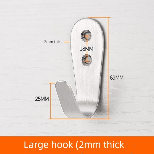 Paslanmaz Çelik Yapışkanlı Kanca - H14 Büyük Boy 2.0mm Kalınlık