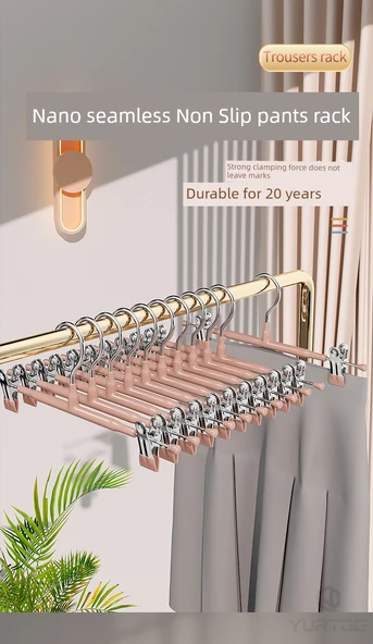 Kaymaz Paslanmaz Çelik Pantolon Askısı - Nano Dikişsiz (Avrupa Pembe) 10'lu Paket - 7