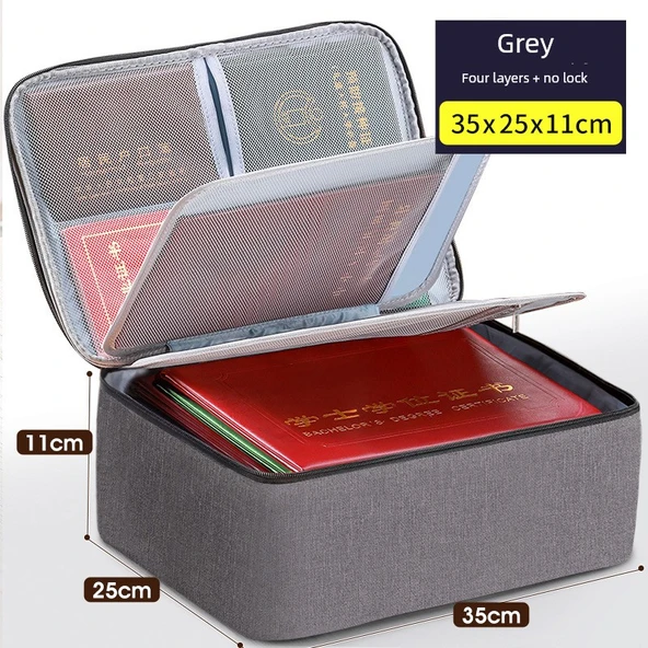 Evrak Organizer Kutusu - Gri - 4 Katmanlı - Kilitsiz