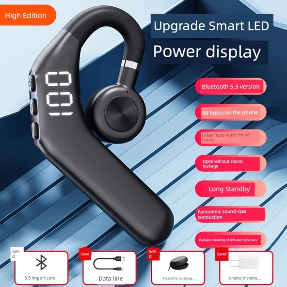 Kemik İletimli Bluetooth Kulaklık - Gelişmiş, Kulak İçi Olmayan, Siyah, Panoramik Ses