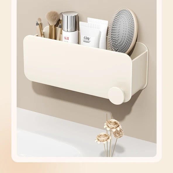 Duvara Monte Banyo Organizer Rafı - Krem Beyaz Tarak Rafı - Geliştirilmiş Model - 10