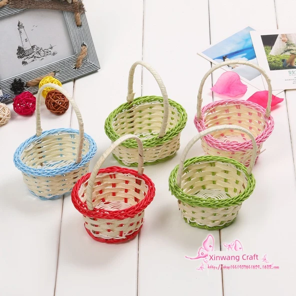 Mini Dokuma Sepet - Yeşil Kalp Şekilli - Küçük Mavi Detaylı - 2