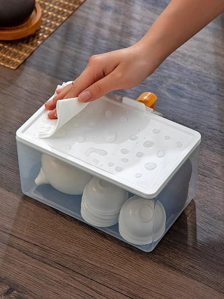 Kapaklı Toz Geçirmez Çay Seti Saklama Kutusu - İç Kutu 1'li Paket - 6