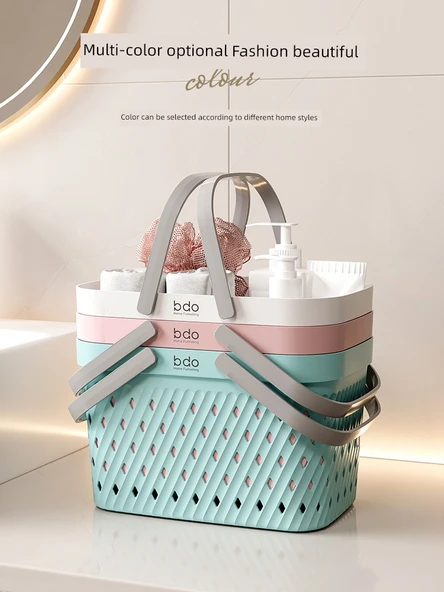 Desenli Banyo Sepeti - Sabunluk ve Dişlik Kutulu - Genç Pudra - 3