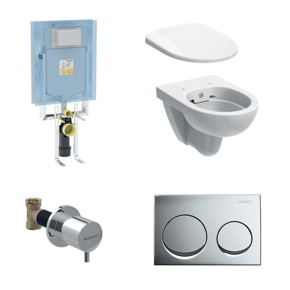 Geberit Alpha Gömme Rezervuar + Selnova Rimfree Asma Klozet Seti