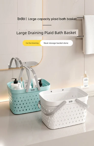 Desenli Banyo Sepeti - Sabunluk ve Dişlik Kutulu - Genç Pudra - 6