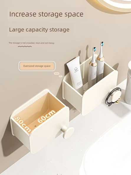 Duvara Monte Banyo Organizer Rafı - Krem Beyaz Taraklık - 3