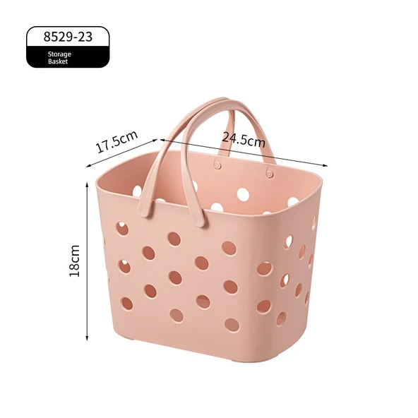 Plastik Saklama Sepeti - İnci Desenli Orta Boy - Pembe