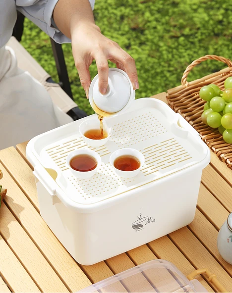 Kung Fu Çay Seti Saklama Kutusu - Kırmızı Büyük Boy Saklama Kutusu + Dörtlü Çay Seti - 11