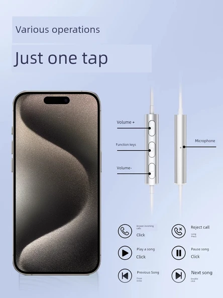 Type-C Düz Ağızlı Kulaklık - Ay Işığı Beyazı Ses Kartı Yükseltmeli Karaoke Oyun Modu - Resim 5