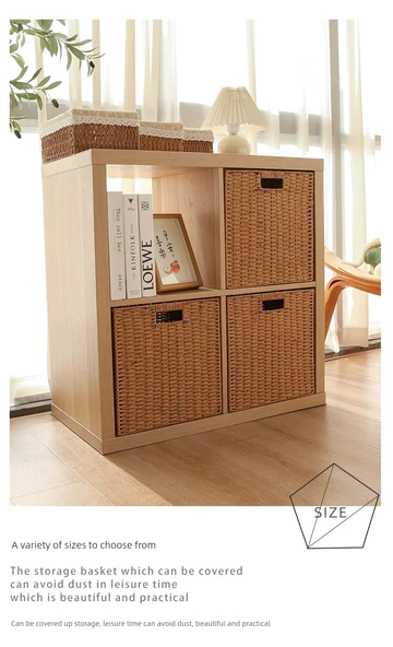 Katlanabilir Hasır Saklama Kutusu - Kahverengi Astarlı - 29x29x29 cm - 11