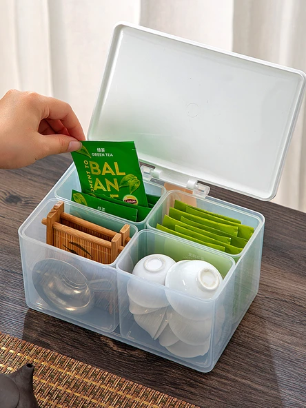 Kapaklı Toz Geçirmez Çay Seti Saklama Kutusu - İç Kutu 1'li Paket - 4