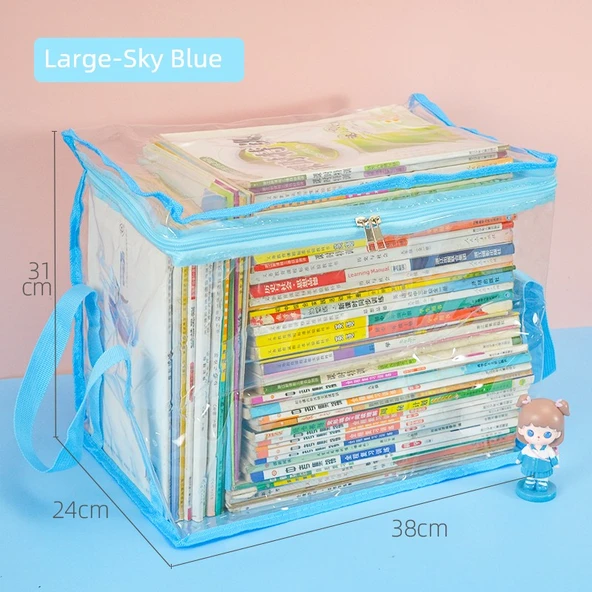 PVC Kitap Saklama Kutusu - Gök Mavisi - Büyük Boy (70-90 Kitap Kapasiteli)
