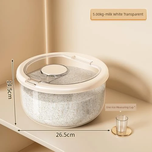 Mutfak Tipi Böcek ve Nem Geçirmez Pirinç Saklama Kabı - Süt Beyazı Şeffaf - 5 kg