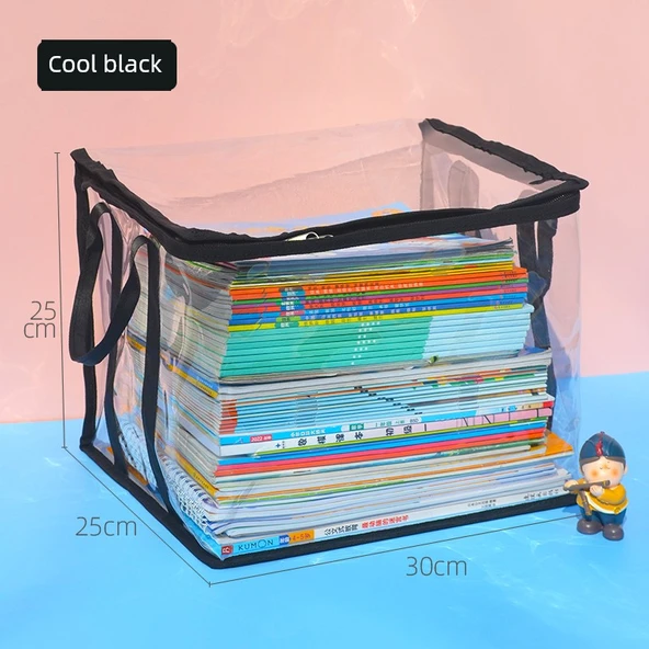 PVC Kitap Saklama Kutusu - Cool Siyah - Orta Boy (40-60 Kitap Kapasiteli)