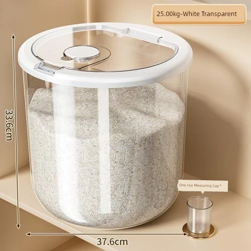 Mutfak Tipi Böcek ve Nem Geçirmez Pirinç Saklama Kabı - Beyaz Şeffaf - 25 kg