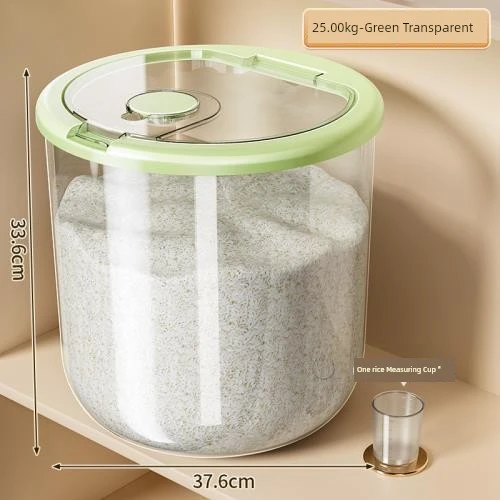 Mutfak Tipi Böcek ve Nem Geçirmez Pirinç Saklama Kabı - Yeşil Şeffaf - 25 kg
