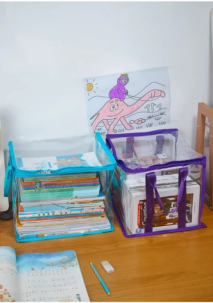 PVC Kitap Saklama Kutusu - Kiraz Çiçeği Desenli - Büyük Boy (70-90 Kitap Kapasiteli) - 9