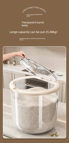Mutfak Tipi Böcek ve Nem Geçirmez Pirinç Saklama Kabı - Yeşil Şeffaf - 15 kg - 10