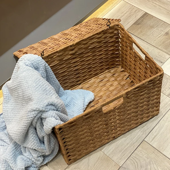 Japon Stili Rattan Saklama Kutusu - Küçük Boy Koyu Kahverengi Kapaklı - 5
